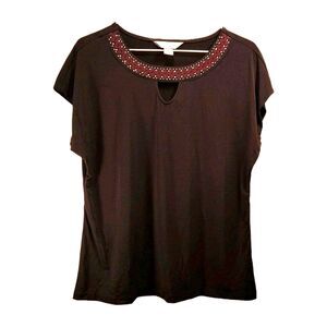 Christopher & Banks Black Womens Blouse W/ Design Size 8 NWT